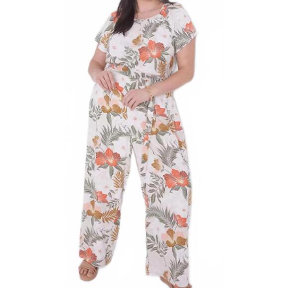 Lane Bryant Smocked-Neck Wide Leg Jumpsuit - Picture 1 of 9